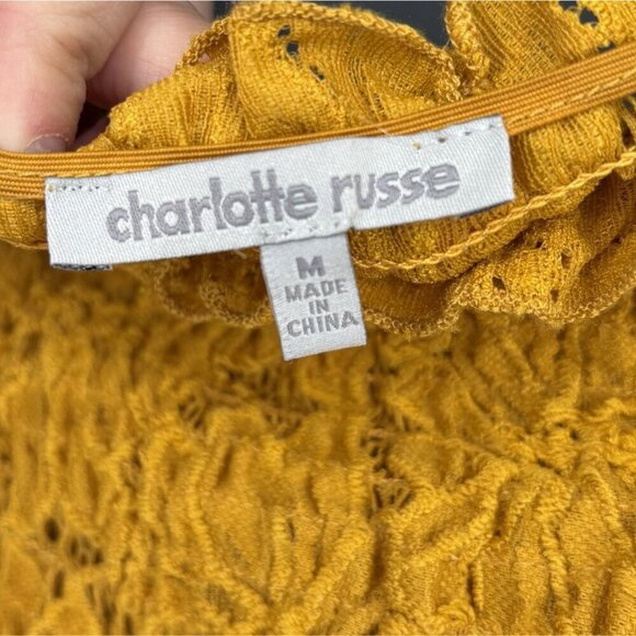 Charlotte Russe Women's Off-Shoulder Flare Sleeve Floral Lace Top M Yellow Boho - Picture 4 of 8